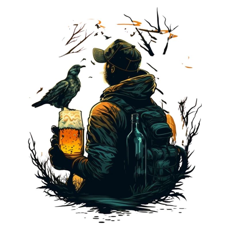 Wanderer oder Jäger in Wildnis und Natur mit Bier