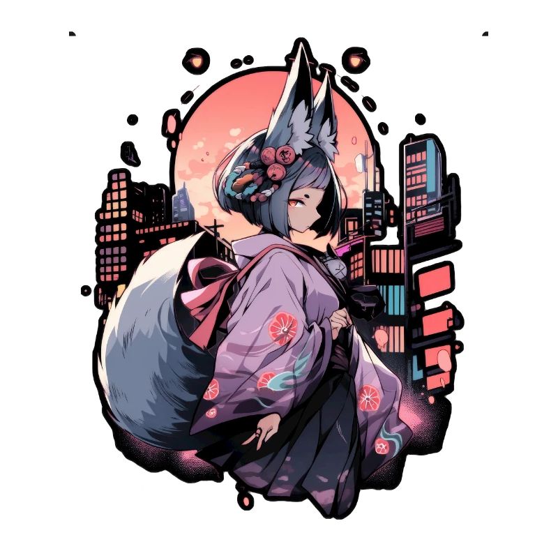 Anime Mädchen Kitsune posiert, süß, Fuchs,