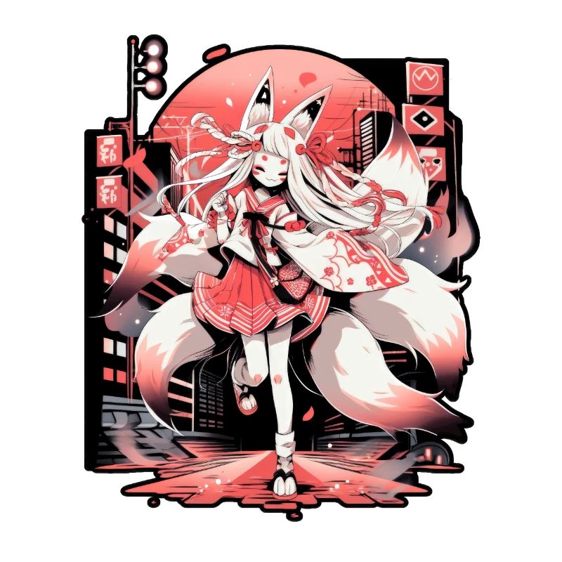 Anime Mädchen Kitsune posiert, süß, Fuchs,