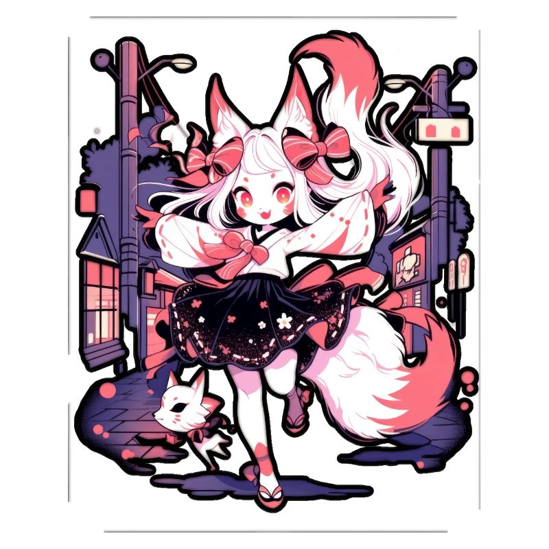 Anime Mädchen Kitsune posiert, süß, Fuchs,