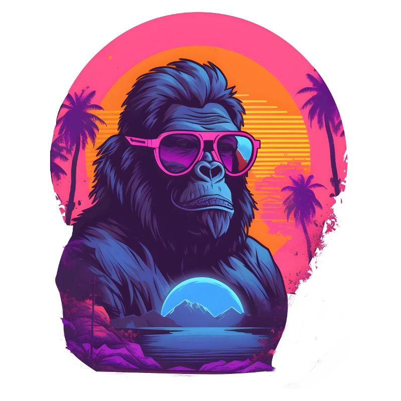 Synthwave gorilla wearing sunglasses