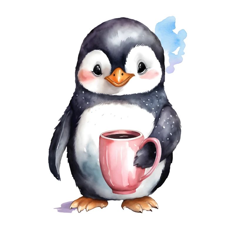 Pingouin avec style aquarelle café