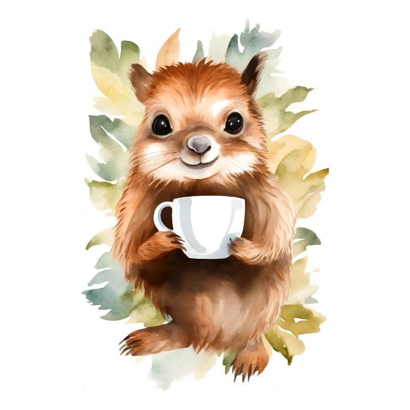 Écureuil avec style aquarelle café