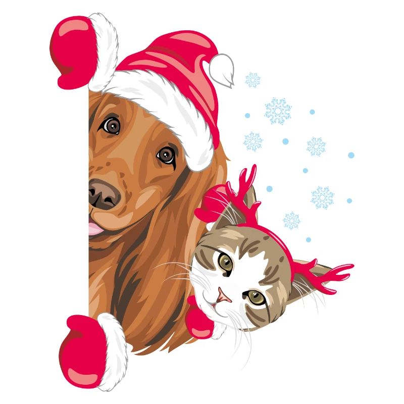 Peeking Santa Cocker Spaniel Hund und Katze