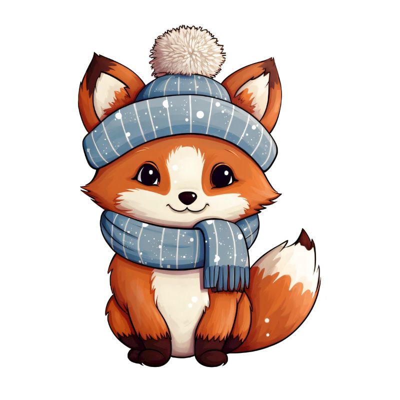 Animals in winter fox with hat and scarf