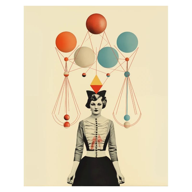 Denkende Zirkusdame Papiercollage