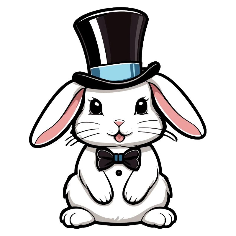 Lapin blanc avec un chapeau et nœud papillon