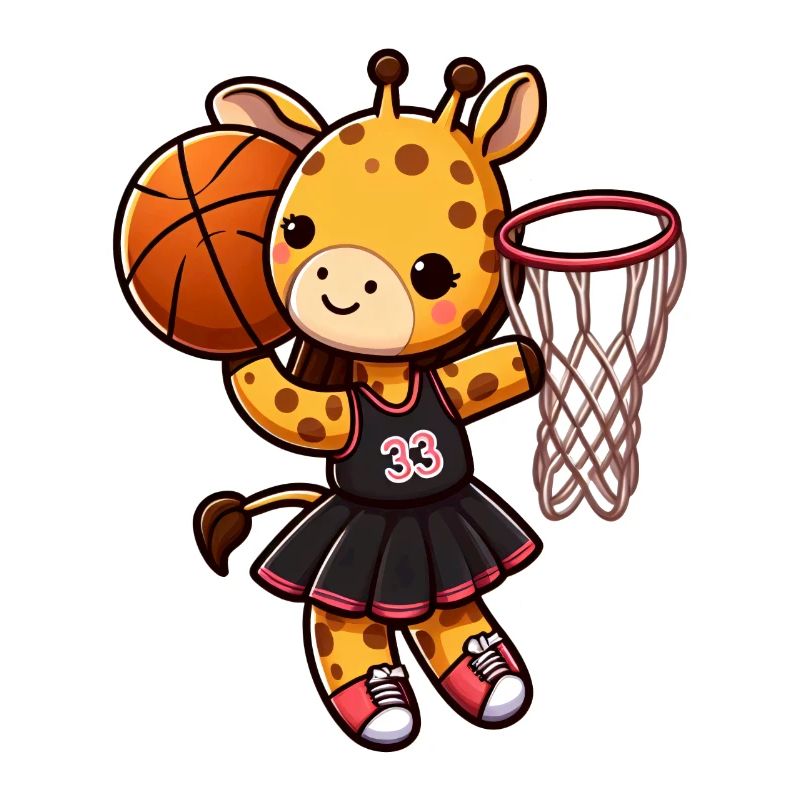 Baby giraffe throwing basket
