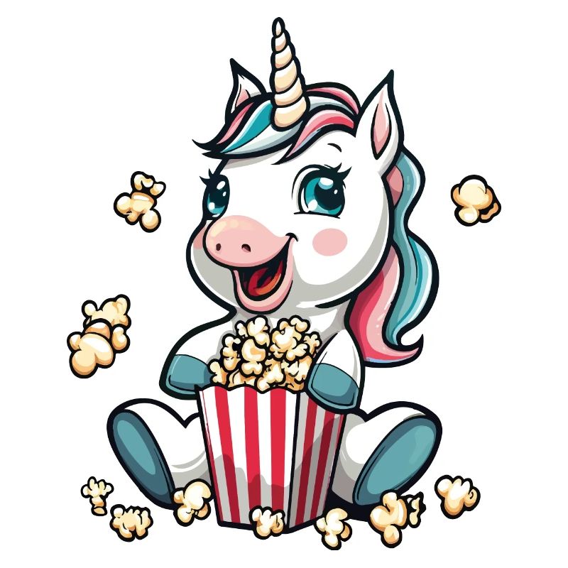 Aufgeregtes Einhorn mit Popcorneimer