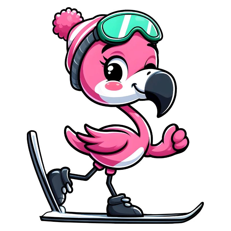 Flamingo Skier Winter Fun