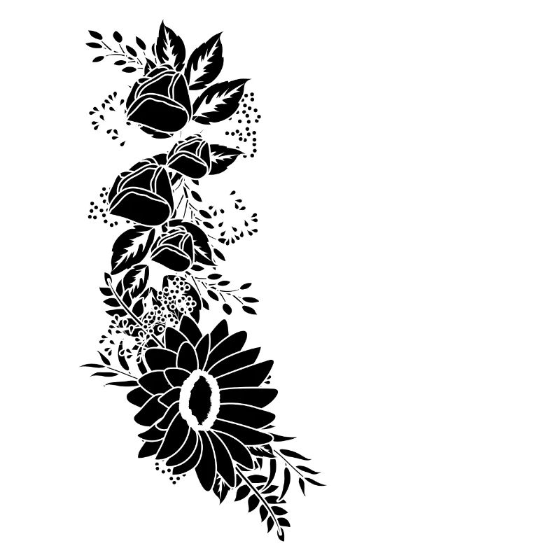 Lettre e floral noir et blanc