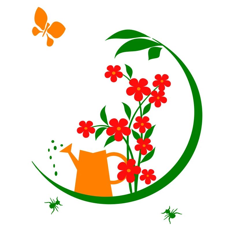Jardin fleuri et arrosoir