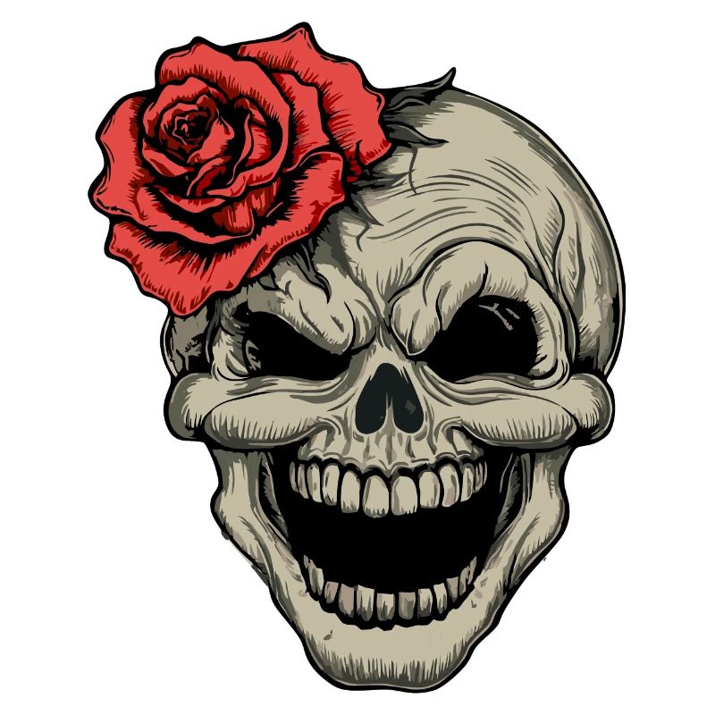 Rebellious skull with red rose