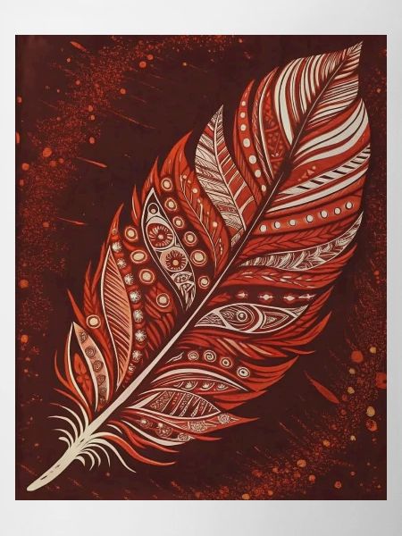 Red-White Feather - Elegance on Red