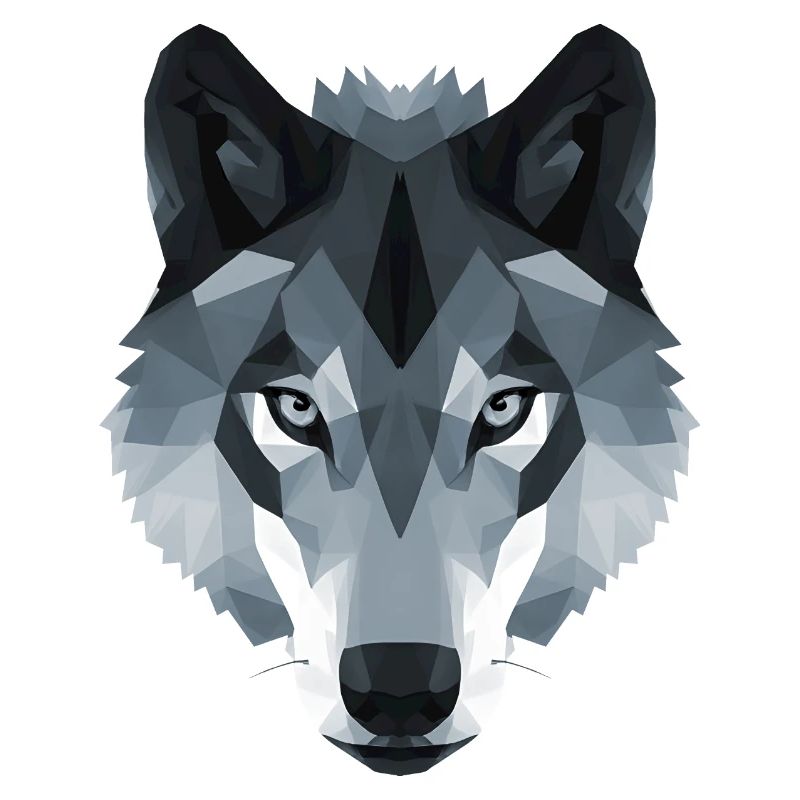 Tête de loup bas polygone en noir et blanc