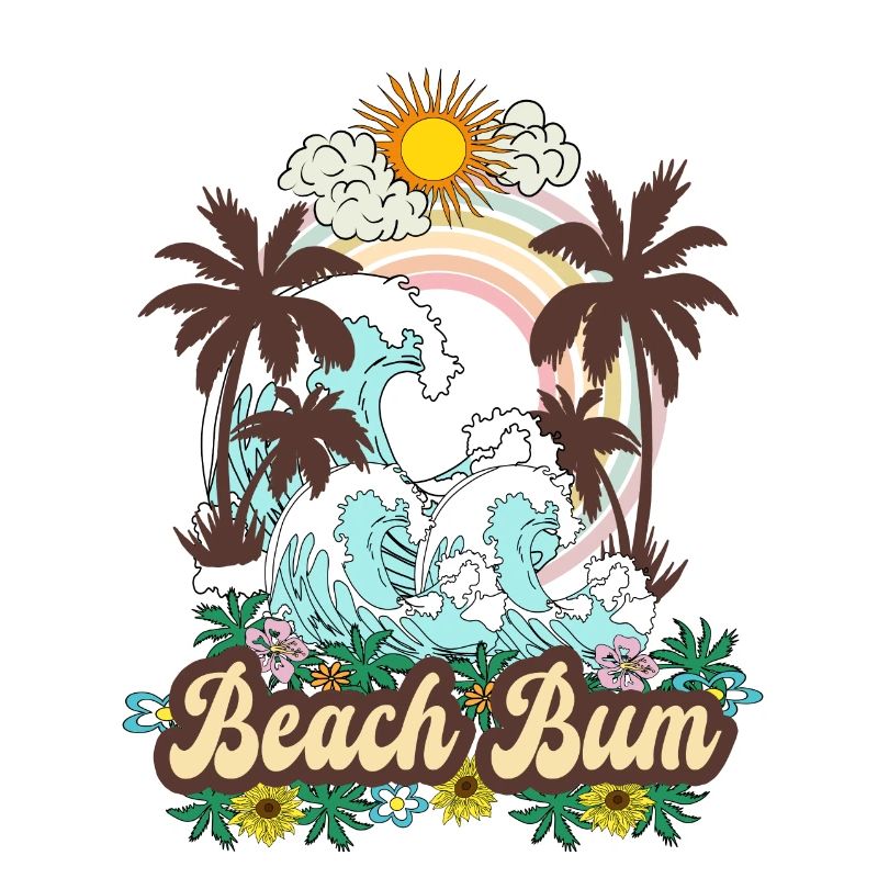 Beach Bum - Sea Palm Trees Retro Beach Rainbow