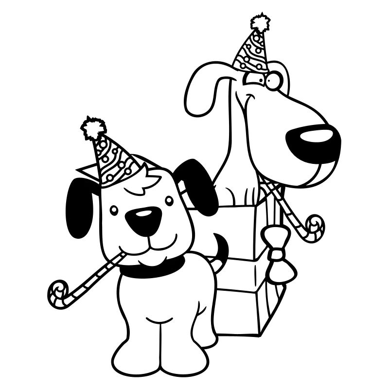 2 Dogs Birthday Gift Party Hat Celebrate Toad