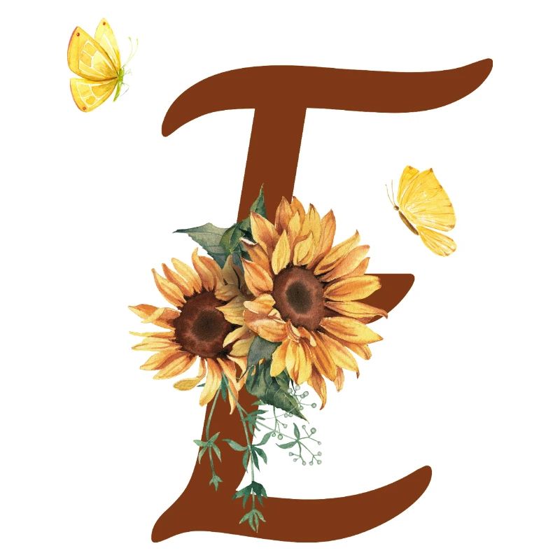 Letter e sunflower butterfly