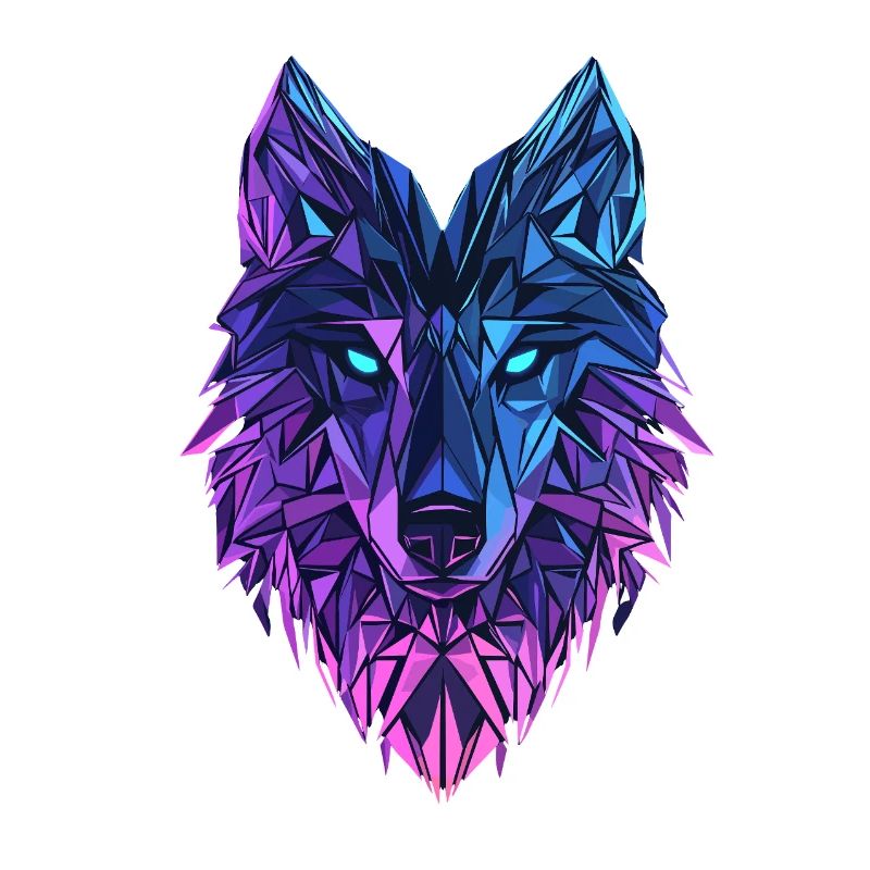 Polygon Wolf – Neon Wolfskopf in Blau & Lila
