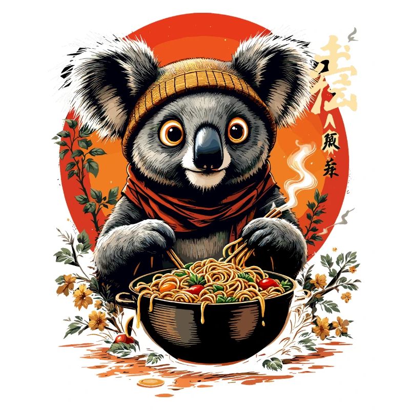 Conception mignonne de ramen Koala dans un anime de style kawaii