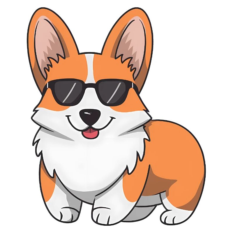 Corgi de dessin animé avec des lunettes de soleil