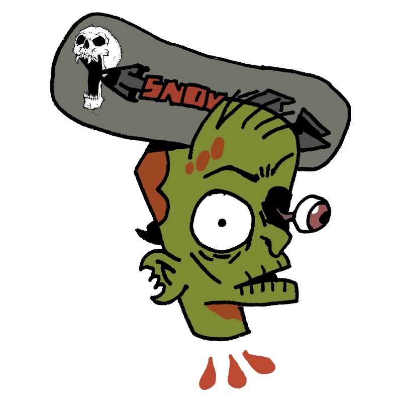 Zombie Boy with Skull and Cartoon