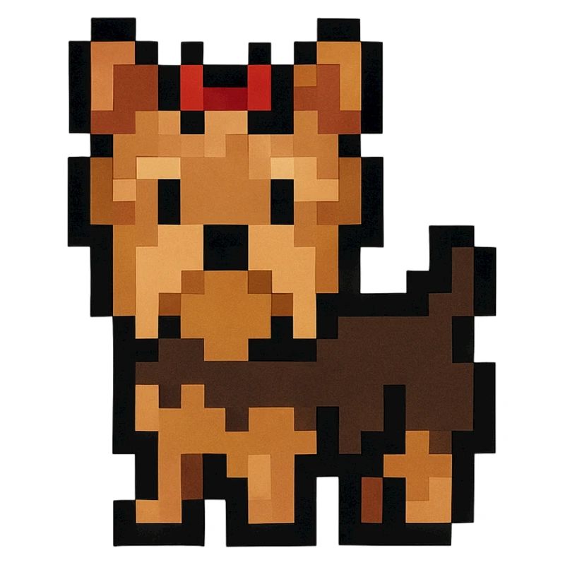 Pixel Art Yorkshire Terrier Dog with Red Bow