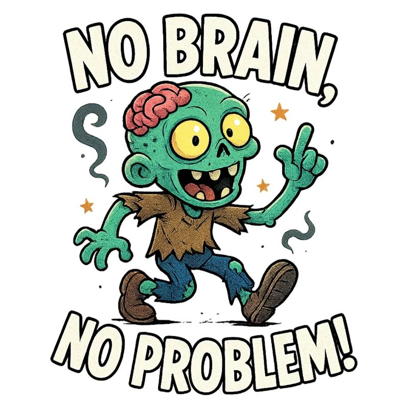 T-shirt zombie No Brain No Problem