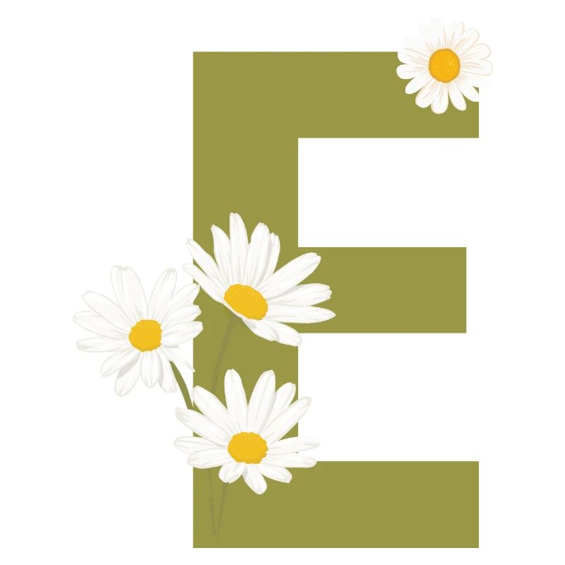 Lettre e vert marguerites
