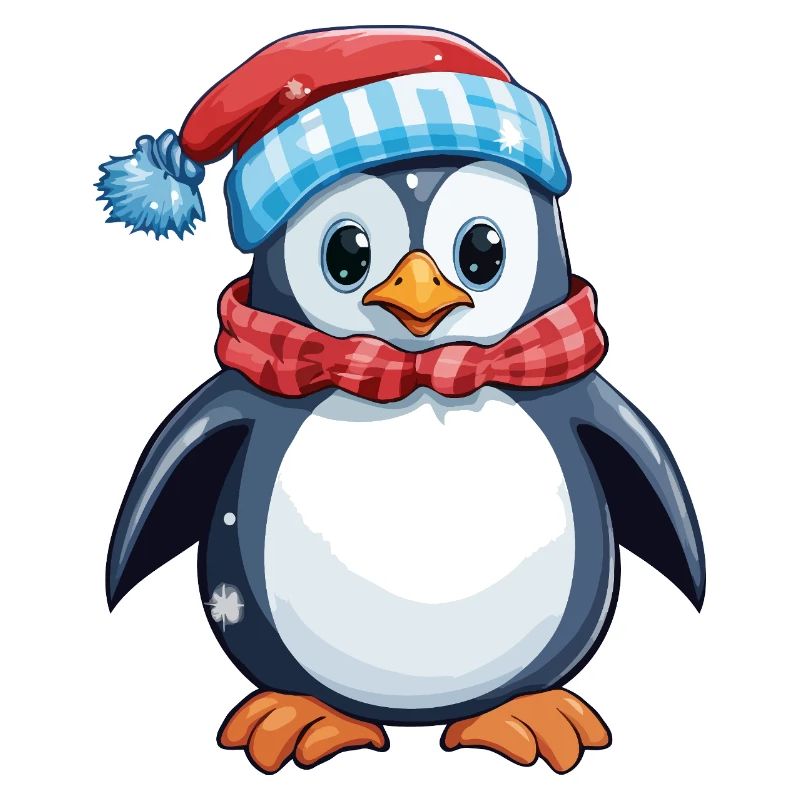 Pingouin avec chapeau d’hiver et écharpe