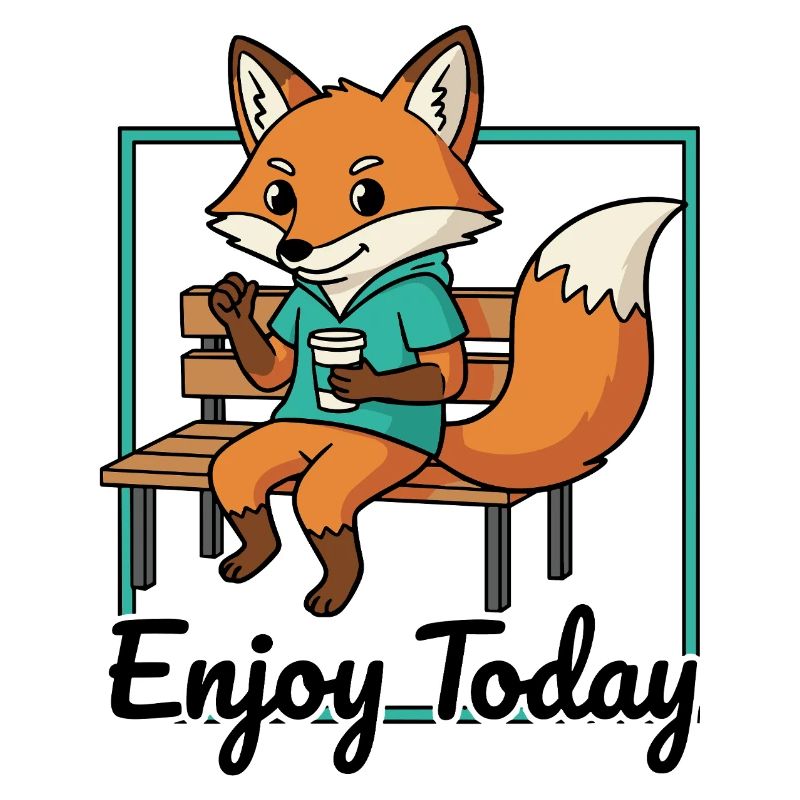 Fox on bench with hoodie coffee