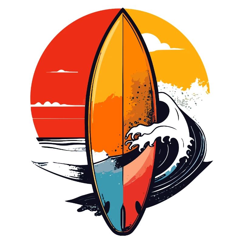 Surfboard Wave Red Sunset Waves Surfer Motif