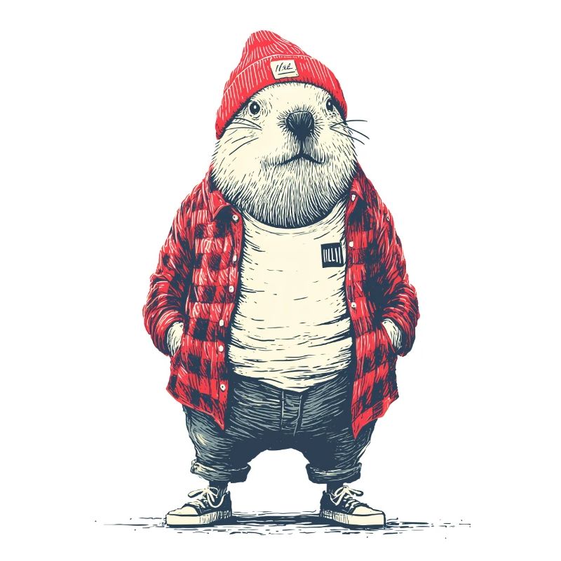 Beaver in red plaided jacket