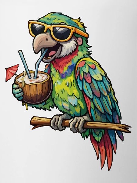 Tropical parrot with coconut inside
