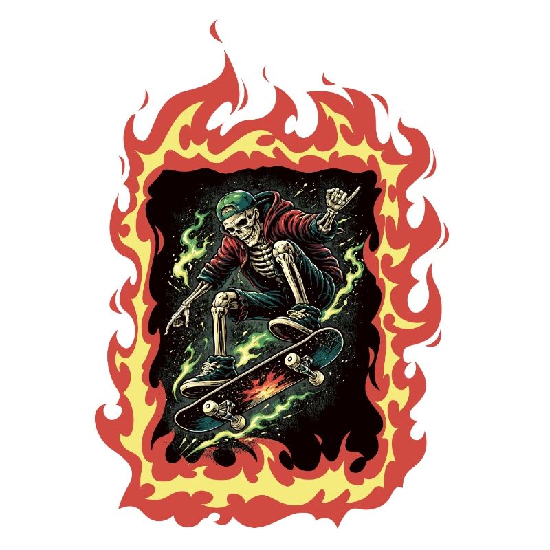 Skateboard Squelette Flames