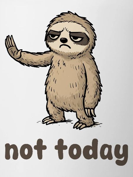 Tired sloth with saying