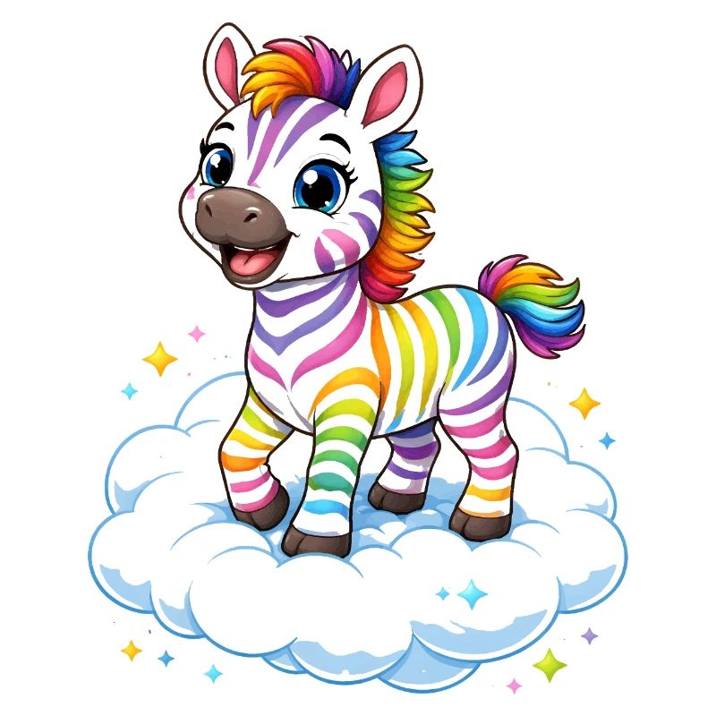 Cute rainbow zebra on cloud kawaii