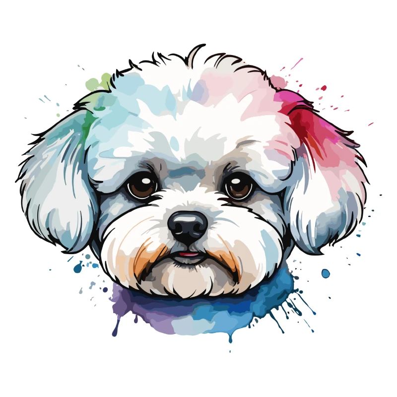 Chien bichon frisé mignon coloré à l’aquarelle