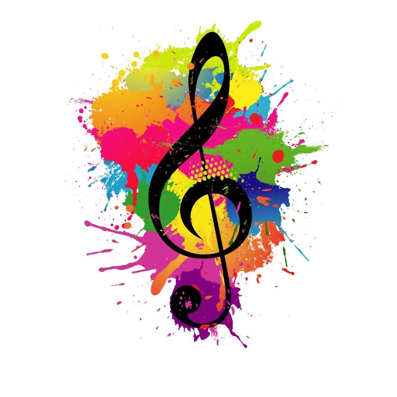 La clé de sol colorée éclabousse la théorie de la musique