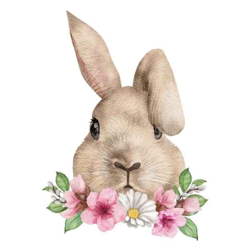 Tête de lapin avec fleurs imprimé lapin