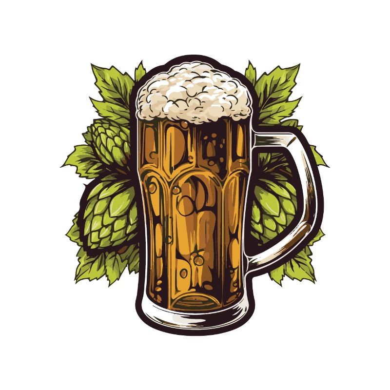 Beer glass, hops, malt, beer