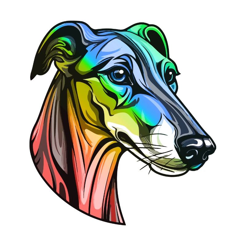 Tête de chien lévrier coloré