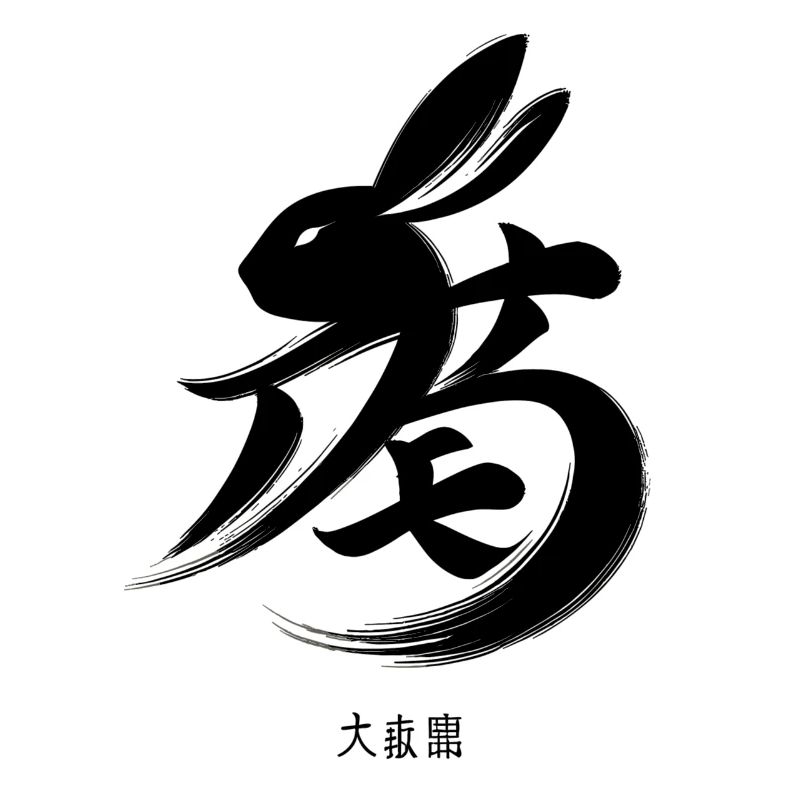 Oeuvre de calligraphie de lapin élégant du zodiaque chinois