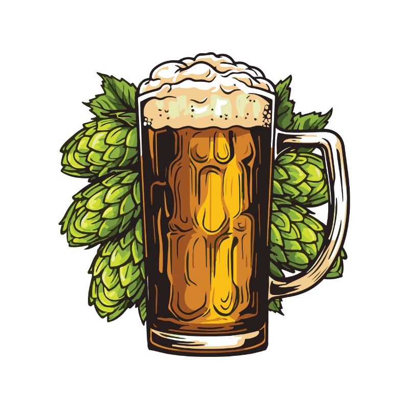 Beer glass, hops, malt, beer