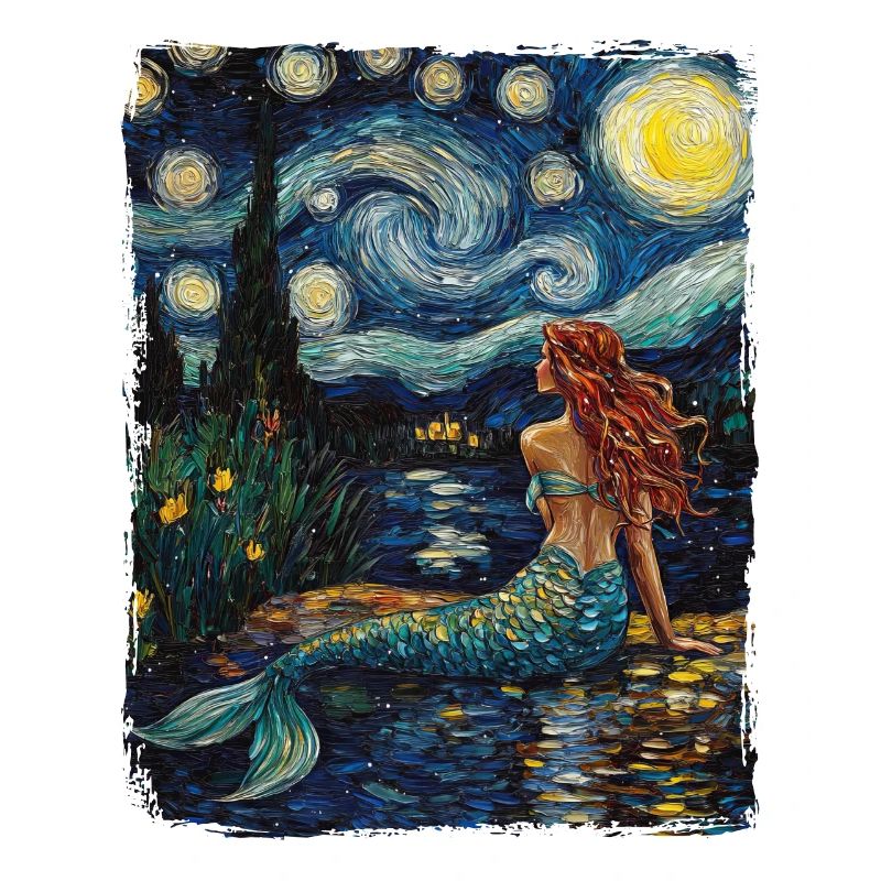 Havfrue Starry Night Maleri Van Gogh Magic Myth