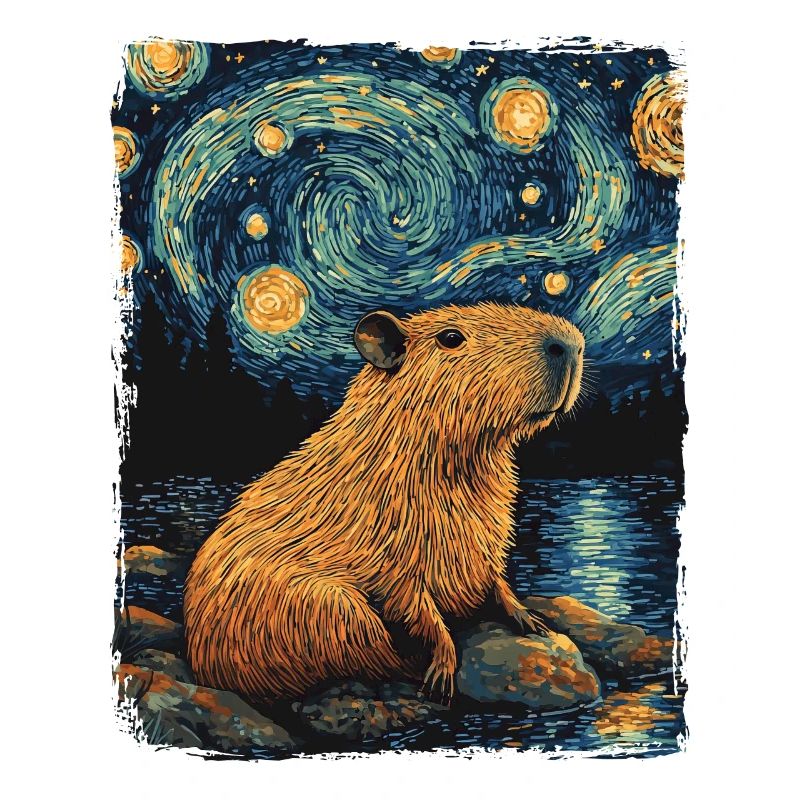 Capybara Tier Nagetier Sternenhimmel Malerei