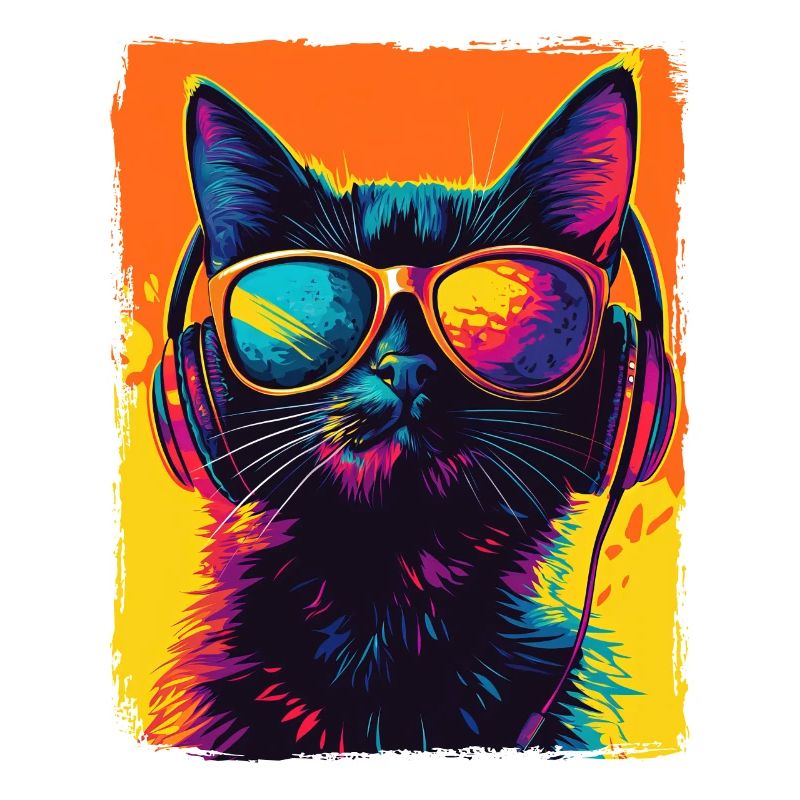 DJ Cool Black Cat mit Kopfhörern EDM Musik Techno