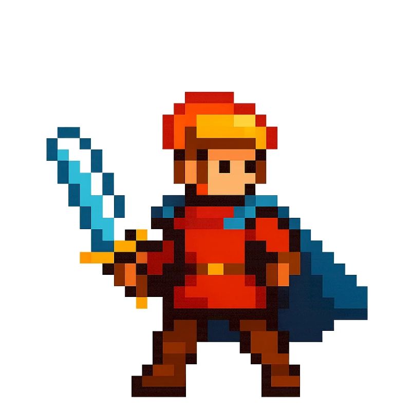 Pixelritter mit Schwert und Cape