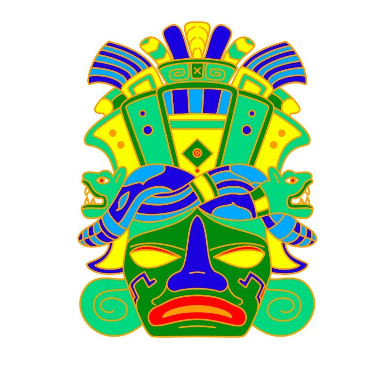 Mayan Mask with Serpent Head Piece / Hat