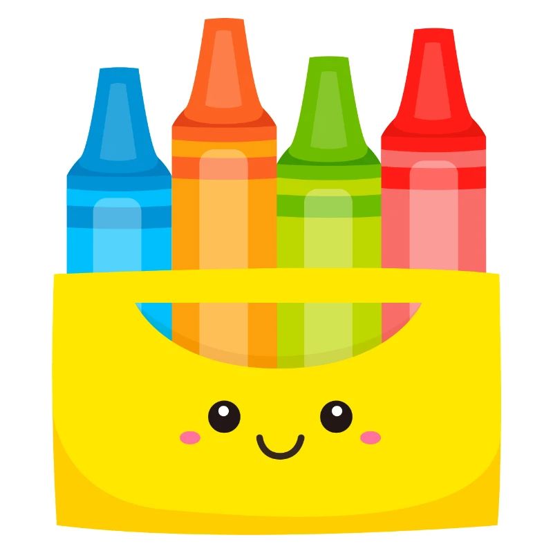 Box with wax crayons Crayons Felt-tip pens